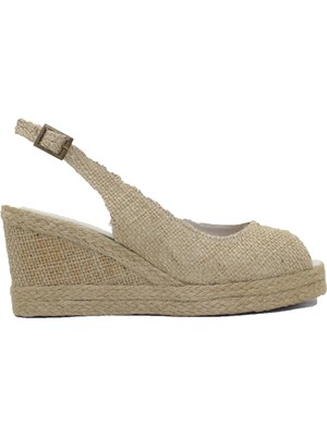 Gökçe Kundura Kadın Keten Ayakkabı Dolgu Topuk Sandalet