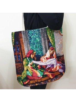 Körfez Kırlent Tablo Goblen Dokuma Kumaş Heybe Çanta