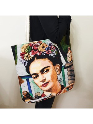 Körfez Kırlent Frida Goblen Dokuma Kumaş Heybe Çanta