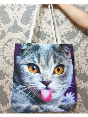 Körfez Kırlent Kedi Baskılı Kumaş Heybe Çanta