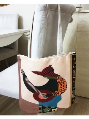 Körfez Kırlent Afrikalı Kadın Baskılı Kumaş Heybe Çanta