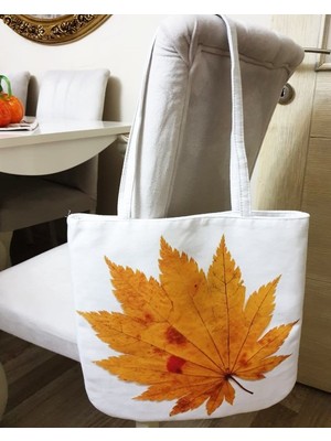 Körfez Kırlent Yaprak Baskılı Kumaş Heybe Çanta