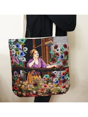 Körfez Kırlent Tablo Goblen Dokuma Kumaş Heybe Çanta