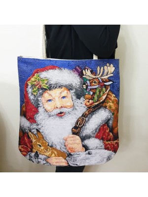 Körfez Kırlent Noel Baba Goblen Dokuma Kumaş Heybe Çanta