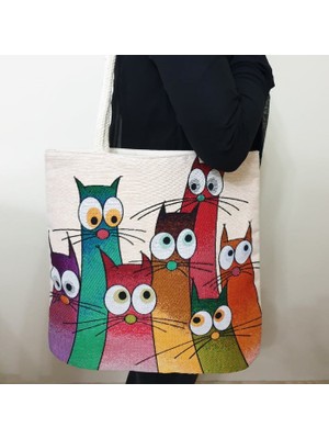 Körfez Kırlent Kedi Goblen Dokuma Kumaş Heybe Çanta