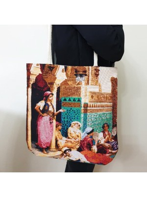 Körfez Kırlent Tablo Goblen Dokuma Kumaş Heybe Çanta