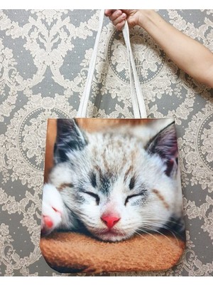 Körfez Kırlent Kedi Baskılı Kumaş Heybe Çanta