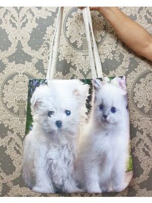 Körfez Kırlent Kedi ve Köpek Baskılı Kumaş Heybe Çanta