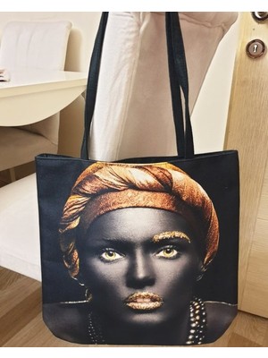 Körfez Kırlent Portre Baskılı Kumaş Heybe Çanta