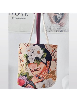 Körfez Kırlent Frida Desen Goblen Dokuma Kumaş Heybe Çanta