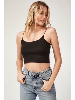 Pındık Butik Kadın Siyah Ip Askılı Örme Büstiyer