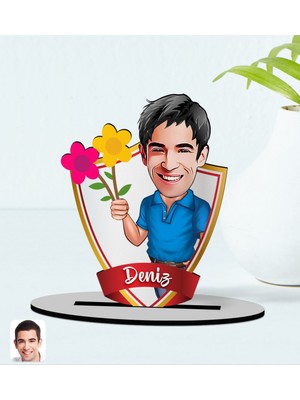 BK Kişiye Özel Isimli Erkek Karikatürlü Ahşap Biblo Model-1