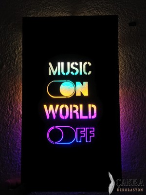 Çakra Music On World Off LED Işıklı Tablo Ahşap 45X24 cm