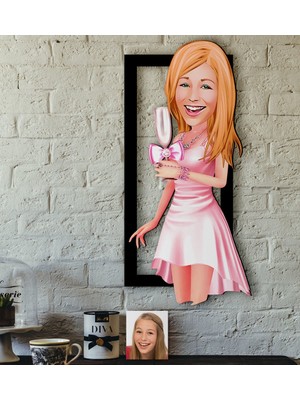BK Kişiye Özel Bayan Karikatürlü 3D Ahşap Tablo-41