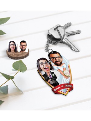 BK Kişiye Özel Isimli Sevgililer Karikatürlü Ahşap Anahtarlık-16