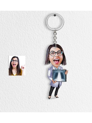 BK Kişiye Özel Bayan Radyolojist Karikatür Anahtarlık - 1