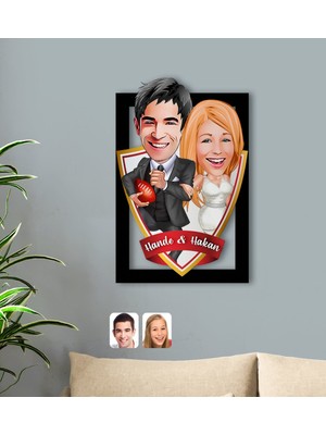 BK Kişiye Özel Isimli Sevgililer Karikatürlü 3D Ahşap Tablo-15