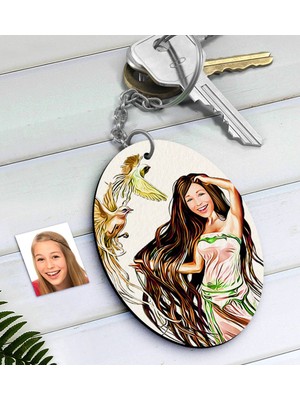 BK Kişiye Özel Kadın Soyut Karikatürlü Ahşap Anahtarlık-4