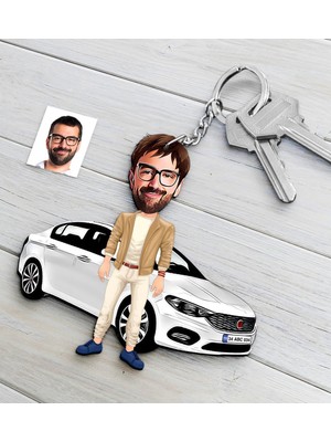 BK Kişiye Özel Bay Fıat Egea Figürlü Plakalı Ahşap Karikatür Anahtarlık-2