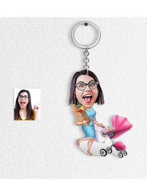 BK Kişiye Özel Bayan Ev Hanımı Anne Karikatür Anahtarlık - 1