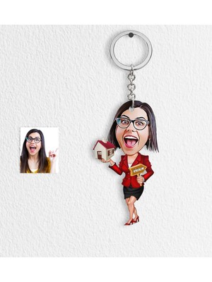 BK Kişiye Özel Bayan Emlakçı Karikatür Anahtarlık - 2