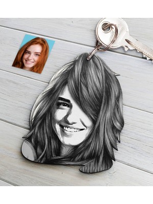 BK Kişiye Özel Bayan Soyut Karakalem Ahşap Anahtarlık-21