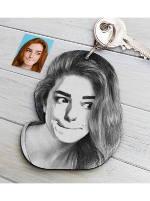 BK Kişiye Özel Bayan Soyut Karakalem Ahşap Anahtarlık-10