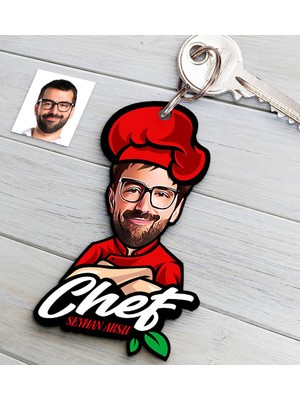 BK Kişiye Özel Bay Chef Karikatürlü Ahşap Anahtarlık-10