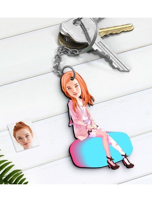 BK Kişiye Özel Bayan Karikatürlü Ahşap Anahtarlık-32