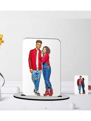 BK Kişiye Özel Tam Boy Baskılı Sevgililer Karikatürlü Ahşap Biblo-1