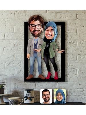 BK Kişiye Özel Sevgililer Karikatürlü 3D Ahşap Tablo-60