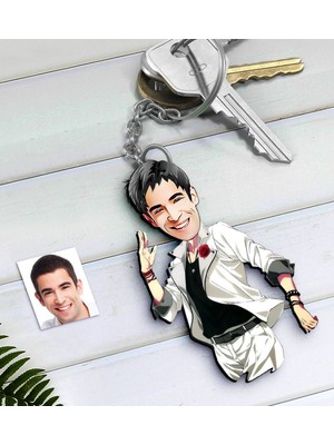 BK Kişiye Özel Bay Karikatürlü Ahşap Anahtarlık-34