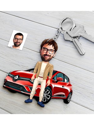 BK Kişiye Özel Bay Renault Clio Figürlü Plakalı Ahşap Karikatür Anahtarlık-2