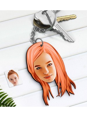 BK Kişiye Özel Bayan Yüz Karikatürlü Ahşap Anahtarlık-3