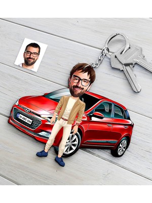 BK Kişiye Özel Bay Hyundai I20 Figürlü Plakalı Ahşap Karikatür Anahtarlık
