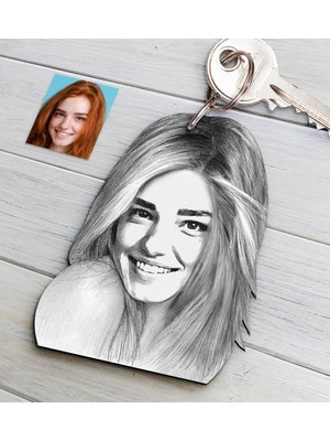 BK Kişiye Özel Bayan Soyut Karakalem Ahşap Anahtarlık-14