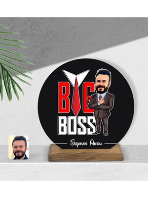 BK Kişiye Özel Erkek Big Boss Karikatürlü Yuvarlak Ahşap Biblo-4