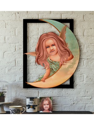 BK Kişiye Özel Kız Çocuk Melek Karikatürlü 3D Ahşap Tablo-1