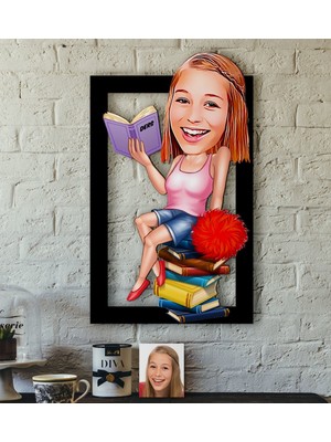 BK Kişiye Özel Bayan Öğrenci Karikatürlü 3D Ahşap Tablo-1