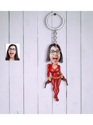 BK Kişiye Özel Şeytan Kız Karikatür Anahtarlık - 1