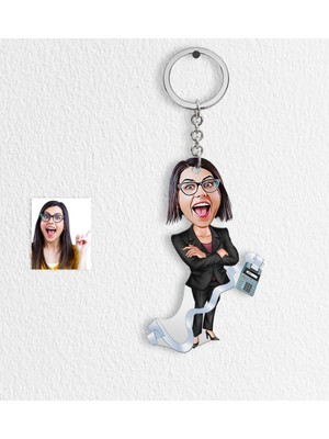 BK Kişiye Özel Bayan Muhasebeci Karikatür Anahtarlık - 1