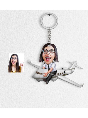 BK Kişiye Özel Bayan Kaptan Pilot Karikatür Anahtarlık - 1