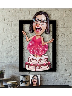 BK Kişiye Özel Bayan Doğum Günü Karikatürlü 3D Ahşap Tablo-1