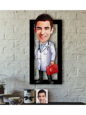 BK Kişiye Özel Bay Acil Tıp Teknisyeni Karikatürlü 3D Ahşap Tablo-1