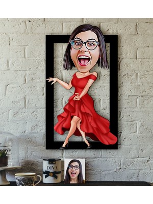 BK Kişiye Özel Bayan Manken Karikatürlü 3D Ahşap Tablo-1