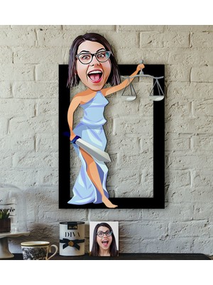 BK Kişiye Özel Bayan Avukat Karikatürlü 3D Ahşap Tablo-2