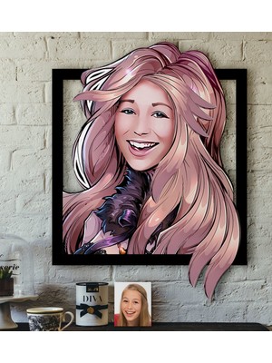 BK Kişiye Özel Kadın Karikatürlü 3D Ahşap Tablo-53