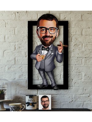 BK Kişiye Özel Bay Patron Karikatürlü 3D Ahşap Tablo-3
