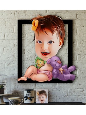 BK Kişiye Özel Bebek Karikatürlü 3D Ahşap Tablo-2