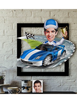 BK Kişiye Özel Bay Rallici Karikatürlü 3D Ahşap Tablo-1